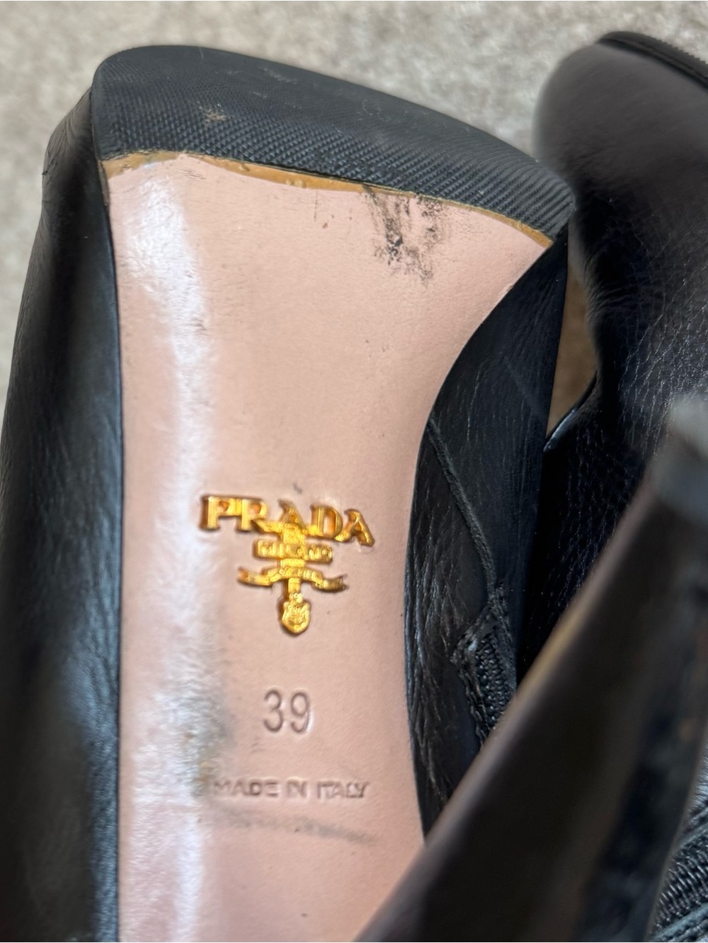Prada Black Lace-Up Leather High Heel Ankle Boots - Picture 7 of 7
